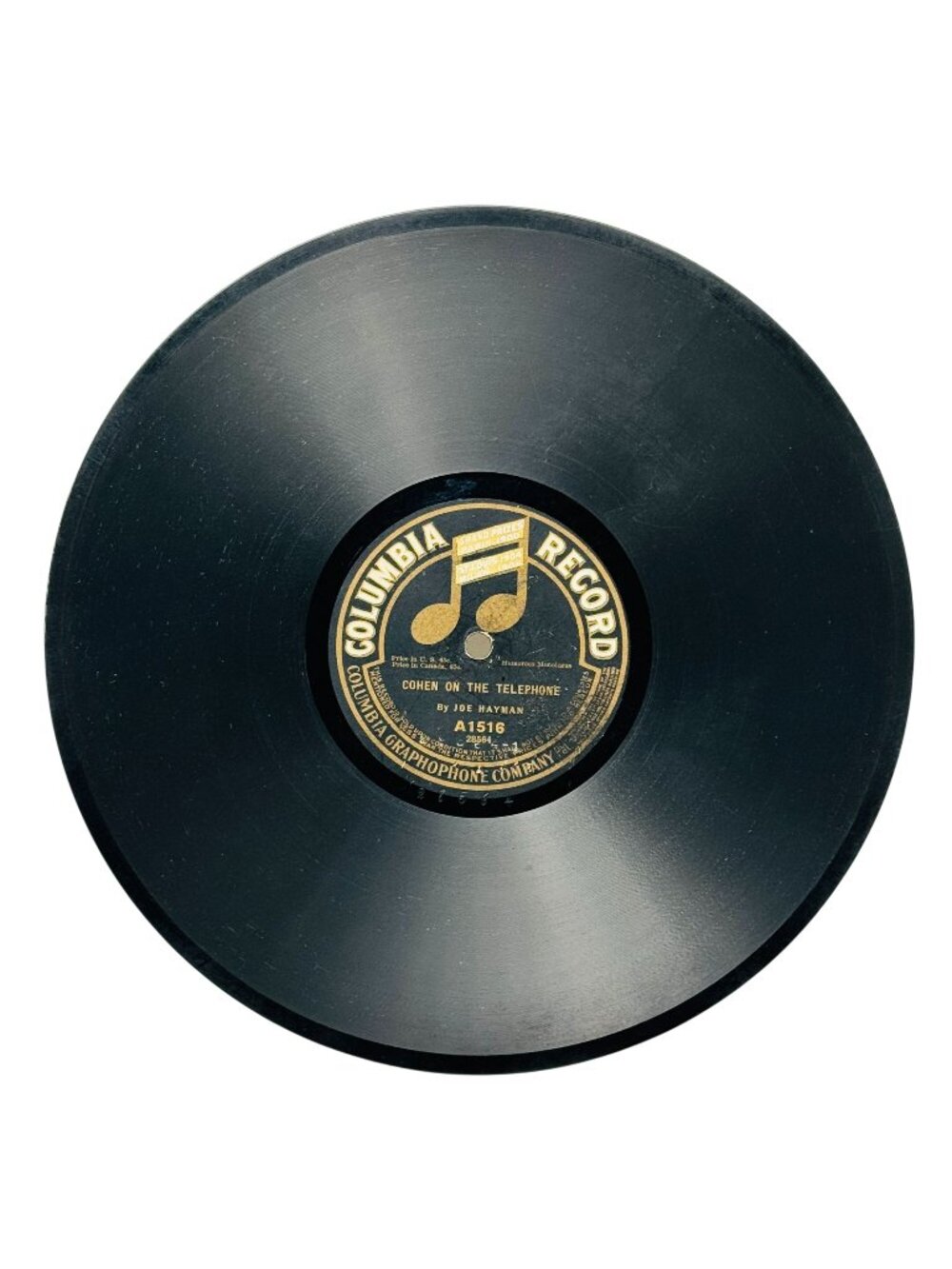 Joe Hayman Cohen On The Telephone Shellac 78 RPM Columbia A1516 VG+ Comedy